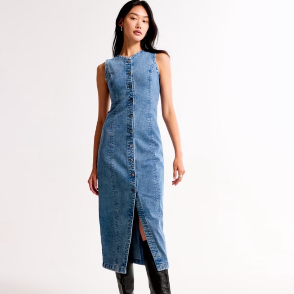 Abercrombie white denim midi dress